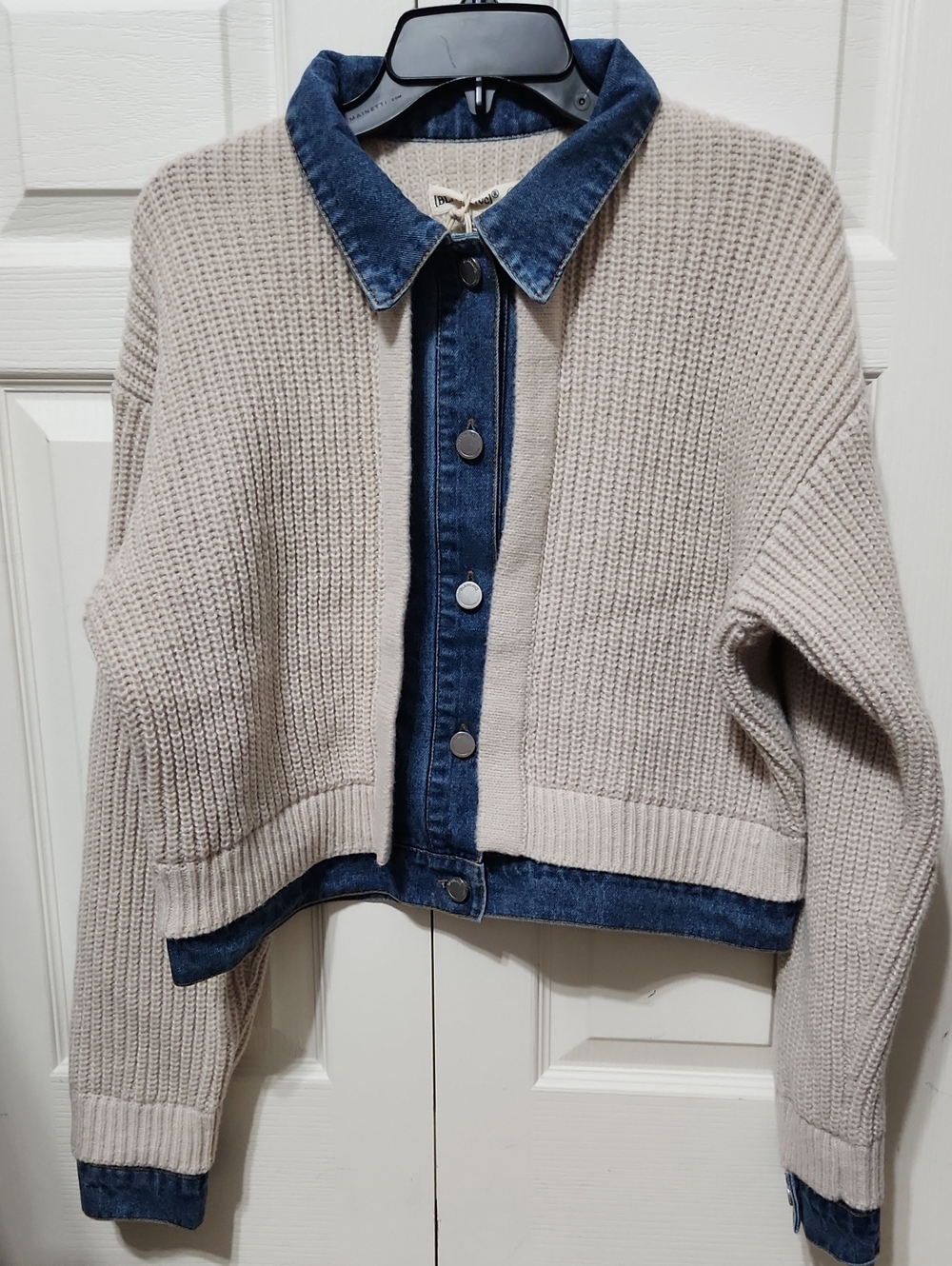 NWT BLANKNYC Mixed Media Denim Knit Jacket. Size L